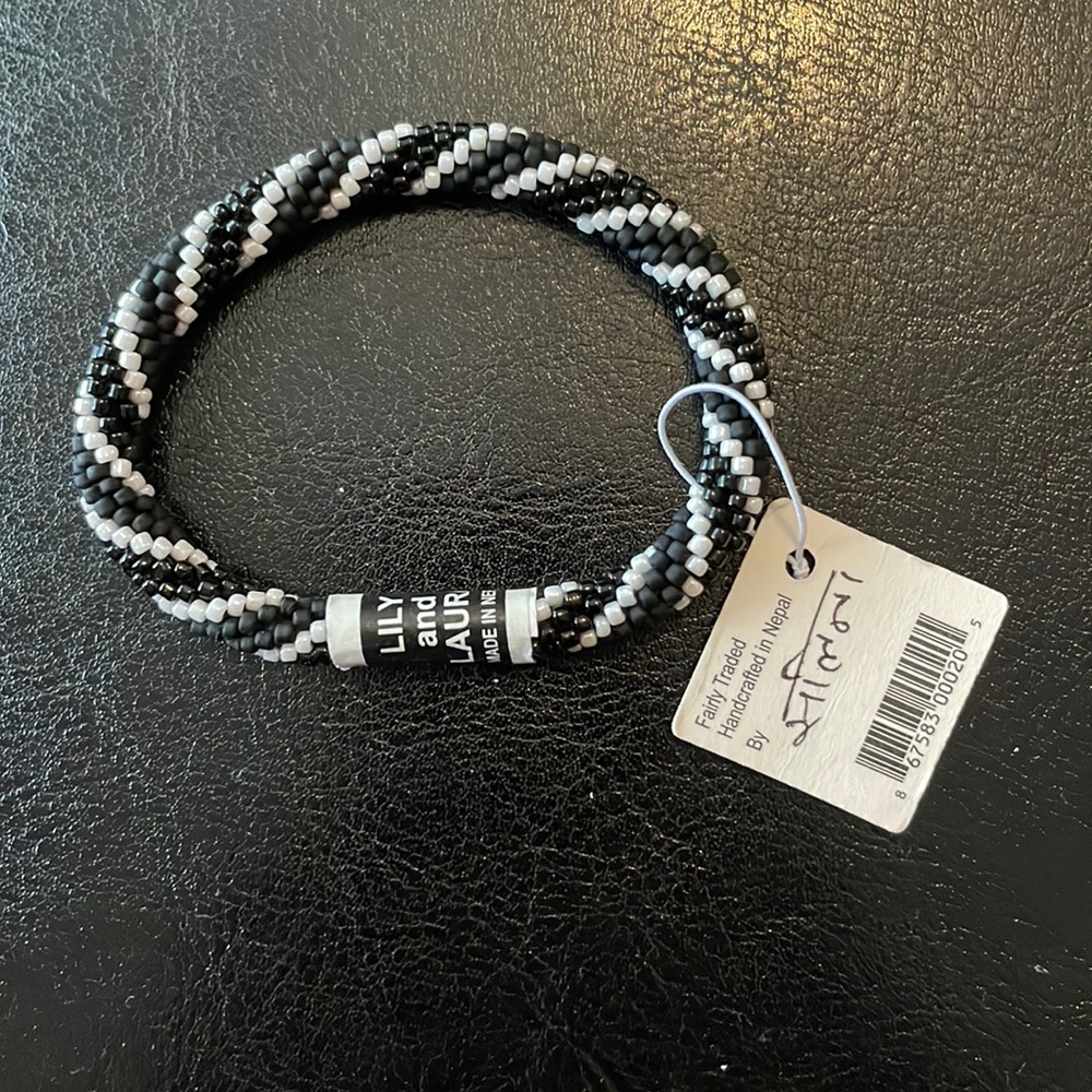 Lily and Laura Beaded Bracelet NWT. Black and white stripe